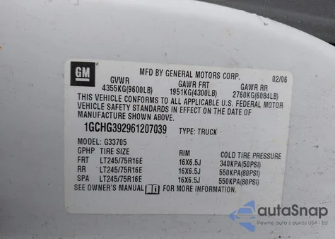 2006 Chevrolet Express Work Van z USA, uszkodzony, nr VIN 1GCHG392961207039